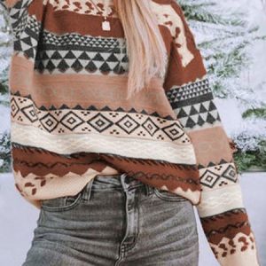 Casual Shawl Collar Fair Isle Wool/Knitting Sweater, Sweaters, color:Khaki|size:XL, JustFashionNow