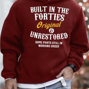 Men's Printed Loose Casual Hoodie Sweatshirt With Forties, color:Red|size:3XL, Lilicloth.com