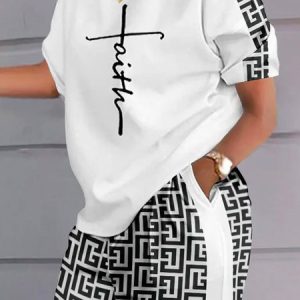 Plus Size Short sleeve Text Letters Casual Loose T-Shirt, Plus Tops, color:White|size:4X, Stylewe