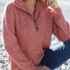 Casual Shawl Collar Sweater, Sweaters, color:Coral|size:XXL, JustFashionNow