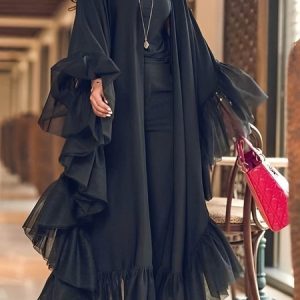 Plain Elegant Long Sleeve Loose Kimono, Kimonos, color:Black|size:XXL, Stylewe