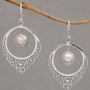 Casual Metallic Ethnic Pattern Pearl Drop Earrings Vacation Women's Jewelry, Earrings, color:Silver|size:One-size, JustFashionNow