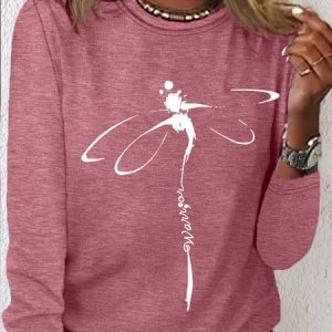 Women's Worrier Dragonfly Casual Letters Shirt, color:Pink|size:3XL, Lilicloth.com
