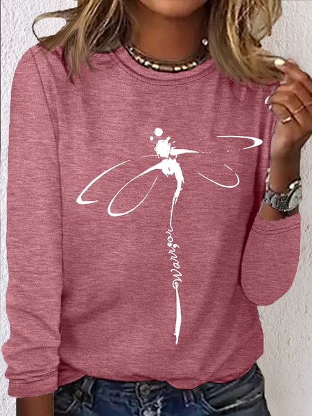 Women's Worrier Dragonfly Casual Letters Shirt, Long sleeves, Lilicloth.com