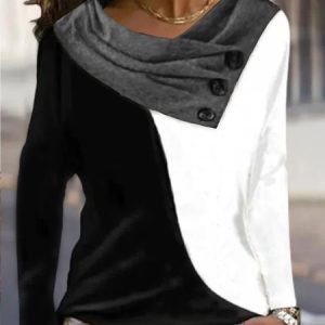 Color Block Casual Cross Neck T-Shirt, T-Shirts, color:Multicolor|size:XXL, JustFashionNow