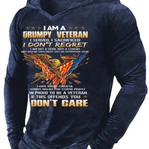 Men I Am A Grumpy Veteran I Don’t Care Hoodie Text Letters Sweatshirt, color:As Picture|size:3XL, Lilicloth.com