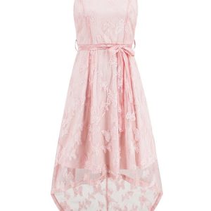 Regular Fit Party Lace Butterfly Wedding Dress With Belt, Party Dresses, color:Pink|size:XXL, JustFashionNow