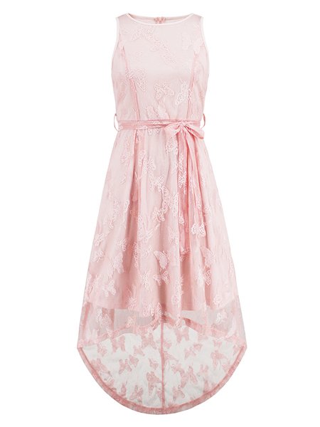Regular Fit Party Lace Butterfly Wedding Dress With Belt, Party Dresses, color:Pink|size:XXL, JustFashionNow