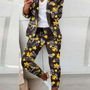 Casual Plaid Shawl Collar Regular Fit Two-Piece Set, Suit Set, color:black-gold|size:L, JustFashionNow