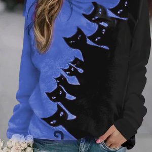 Halloween Loose Crew Neck Casual Sweatshirt, Hoodies & Sweatshirts, color:Blue|size:XXL, Noracora