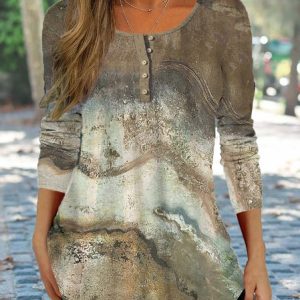 Casual Half Open Collar Gradient Pattern T-Shirt, T-Shirts, color:Multicolor|size:XXL, JustFashionNow