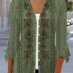 Casual V Neck Ethnic Knitted Two-Piece Set, Suit Set, color:Dark Green|size:XXL, JustFashionNow