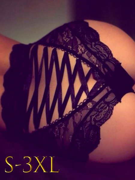 Women's Breathable Comfortable Sexy Hollow Bandage Floral Lace High Waist Briefs, Briefs, color:Black|size:3XL, JustFashionNow