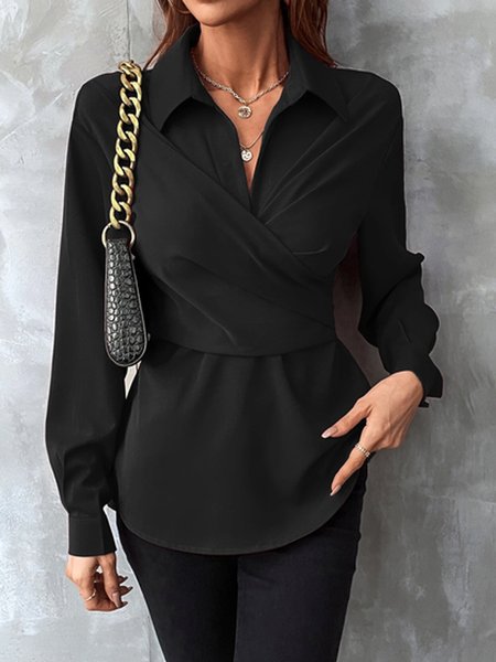 Urban Shirt Collar Plain Loose Blouse, Blouses and Shirts, color:Black|size:XXL, Stylewe