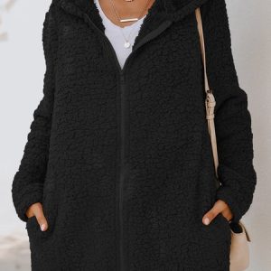 Zipper Loose Hoodie Casual Teddy Jacket, Coats, color:Black|size:XXL, JustFashionNow