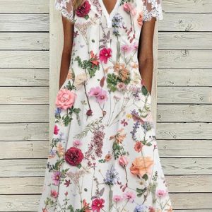 Elegant Floral Loose Lace Dress, Dresses, color:White|size:XXL, JustFashionNow
