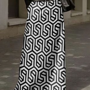 Urban Geometric Print Regular Fit Skirt, Skirts, color:Black|size:XXL, Stylewe