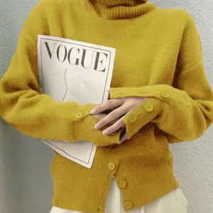 Stylewe White Daily Long sleeve Turtleneck Regular Fit  Sweater, Sweaters, color:Yellow|size:XXL, Stylewe