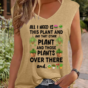 Lilicloth X Manikvskhan Gift For Plant Lover All I Need Is This Plant And That Other Plant Cotton-Blend Simple Regular Fit Tank Top, color:Khaki|size:3XL, Lilicloth.com