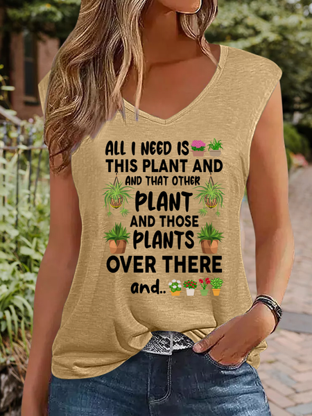 Lilicloth X Manikvskhan Gift For Plant Lover All I Need Is This Plant And That Other Plant Cotton-Blend Simple Regular Fit Tank Top, color:Khaki|size:3XL, Lilicloth.com
