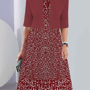 Crew Neck Floral Elegant Two-Piece Set, Suit Set, color:Red|size:XXL, JustFashionNow