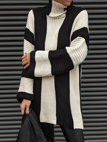 Casual Wool/Knitting Striped Turtleneck Sweater, Sweaters, color:Black|size:XXL, JustFashionNow