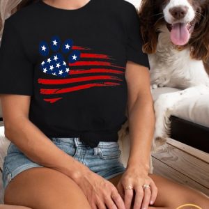 Women's Patriotic American Flag Dog Love Owner Paw Print Casual T-Shirt, color:Black|size:3XL, Lilicloth.com