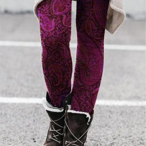 Thick Warm Elastic Band Tight Paisley Leggings, Leggings, color:Fuchsia|size:3XL, JustFashionNow