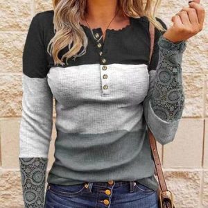 Crew Neck Color Block Basics T-Shirt, Shirts & Blouses, color:As Picture|size:XXL, JustFashionNow