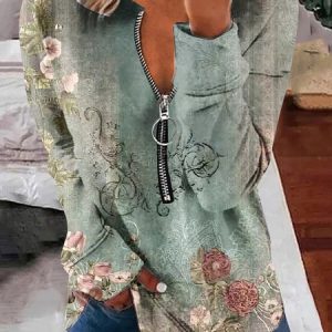 Casual V Neck Floral Sweatshirt, Hoodies & Sweatshirts, color:Color9|size:5XL, Noracora
