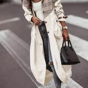 Regular Fit Urban Plaid Overcoat, Coats, color:Beige|size:XXL, JustFashionNow