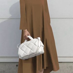 Plain Long sleeve Stand Collar Simple Regular Fit Dress, Midi Dresses, color:Coffee|size:XS, Stylewe