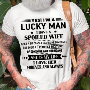 Men's Yes I'm A Lucky Man Print Casual Cotton T-Shirt, T-shirts, Lilicloth.com