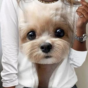 Plus Size Casual Dog T-Shirt, T-shirts, color:White|size:4X, Noracora