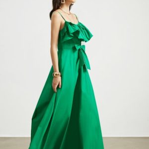 Vacation Regular Fit Spaghetti Dress With No, Maxi Dresses, color:Green|size:XXL, Stylewe