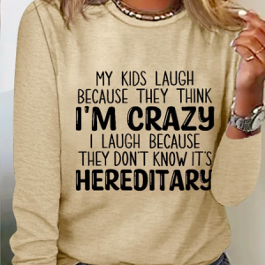 Plus size My Kids Laugh Because They Think I'm Crazy Funny T-Shirt, TOPS, color:Khaki|size:4X, Noracora