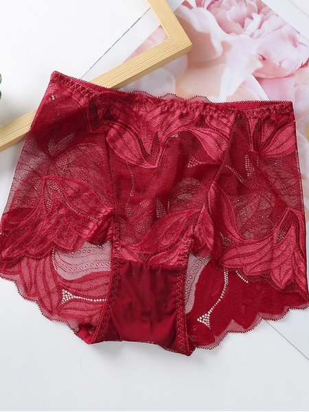 Plain Sexy Lace Panty, Briefs, color:Wine Red|size:XL, JustFashionNow