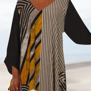 Casual Loose V Neck Top, Shirts & Blouses, color:Multicolor|size:XXL, JustFashionNow