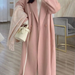 Shawl Collar Long Sleeve Plain Buckle Regular Loose Coat For Women, Coats, color:Pink|size:XXL, Noracora