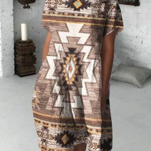 Casual Abstract Regular Fit Dress, Dresses, color:Brown|size:3XL, JustFashionNow