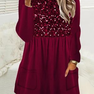 Glitter Casual Loose Plain Dress, Dresses, color:Red|size:XXL, JustFashionNow