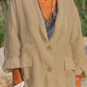 Lapel Collar Long Sleeve Plain Regular Loose Blazer For Women, Blazers, color:Khaki|size:3XL, Noracora