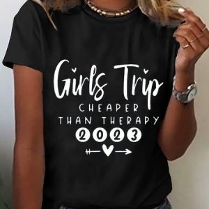 Casual Crew Neck Short Sleeve Loose Text Letters T-Shirt, T-Shirts, color:Black|size:XXL, JustFashionNow