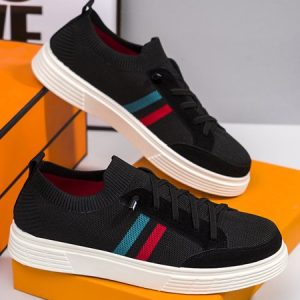 Men's Contrasting Stripes Breathable Casual Flyknit Sneakers, Sneakers, color:Black|size:44, JustFashionNow