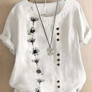 Loose Buttoned Linen Shirt, Shirts & Blouses, color:White|size:XXL, JustFashionNow
