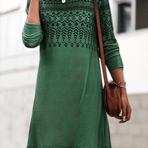 Ethnic Geometric Regular Fit Dress, Dresses, color:Green|size:XXL, JustFashionNow