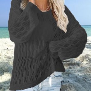 Women Plain Long Sleeve Comfy Casual Sweater, Sweaters, color:Black|size:XL, Noracora