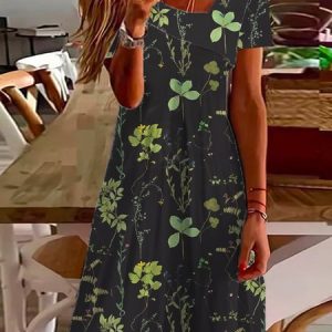 Floral Loose Asymmetrical Casual Dress, JustFashionNow Casual Dresses, color:Black|size:XXL,