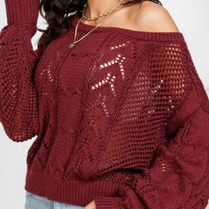 Women Wool/Knitting Plain Long Sleeve Comfy Vintage Sweater, Sweaters, color:Wine Red|size:L, Noracora