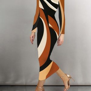 Crew Neck Urban Regular Fit Abstract Dress, Maxi Dresses, color:As Picture|size:XXL, Stylewe